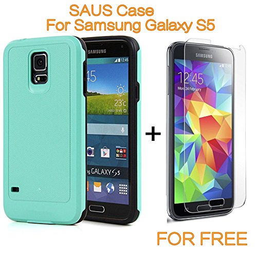 Galaxy S5 Case, SAUS [Slim Fit] AIR CUSHION Hybrid 2 IN 1 Hard Impact Dual Layer Shockproof Bumper Protective Case for Samsung Galaxy S5 (Mint)