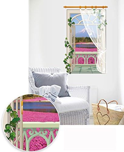 Vertical Version Window View with Curtain Vinyl Wall Sticker - Flower - Image 4