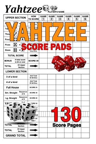 yahtzee score pads 130 perfect score sheets for scorekeeping yahtzee game record keeper book score keeping book dice board game yatzee score cards size 6 x 9 gift