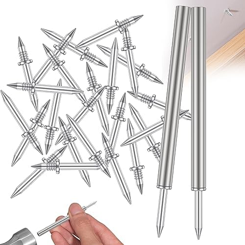 200PCS 25.5mm Skirting Board Nails Double Headed Skirting Thread Seamless Nails with 2 Sleeve Tool Invisible Security Screws Skirting Line Without Marks for Veneer Wood Furniture Construction
