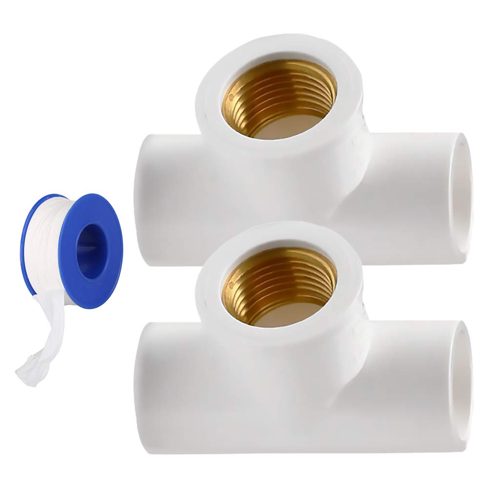YOFASEN 2pcs Water Pipe Fittings Adapter Connectors - Female Thread PVC Tee Connectors, 32mm - with Plumbing Seal Tape