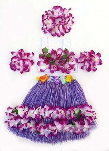 AMEA 40CM double layer thick Hawaii hula dance performance costumes Children's Day performance costume one set of six pcs , purple