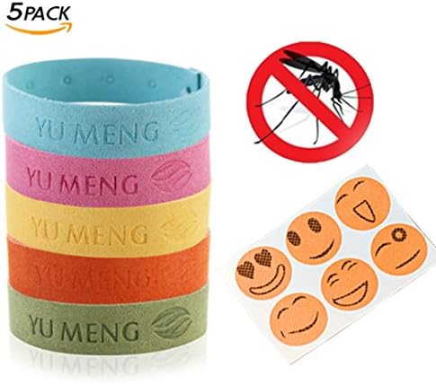 ESTAY Mosquito Repellent Bracelet and Stickers For Kids Adults - Pure Natural Microfiber Band No-toxic Adjustable Wristbands with Deet 5 Pack For Indoor Outdoor Travel (five color)