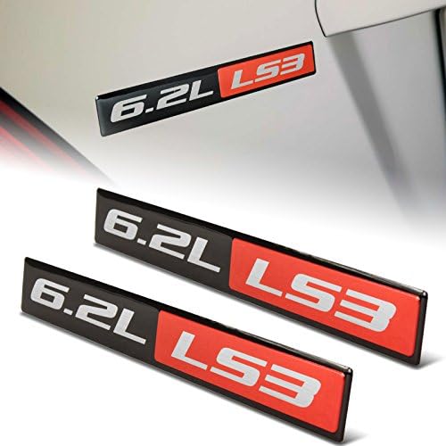 Kaze Tuning 2pcs(pair) Red Black 6.2L LS3 Aluminum Engine Hood Emblem Badge Nameplate for GM, Chevrolet Corvette C6 Camaro SS RS, Pontiac G8 GXP, Holden Vauxhall VXR8