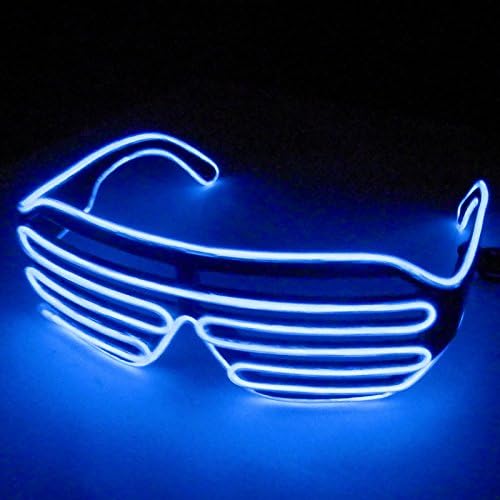 Dealgadgets EL Glasses El Wire Fashion Neon LED Light Up Shutter Shaped Glow Sun Glasses Rave Costume Party DJ Bright SunGlasses (Blue)