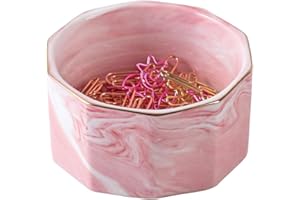 YOSCO Paper Clip Holder Ceramic Marbling Paper Clip Dispenser for Desk Paper Clip Organizer Office Binder Clip Holder (Pink)