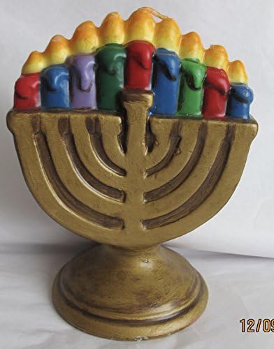 CHANNUKAH MENORAH Shape CANDLE 5-1/2" H x 4-1/4" Widest (Top) x 1-1/4" Deep WAX CHANUKAH MENORAH w Colorful CANDLES (Molded)