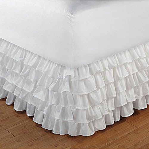 Floris Fashion Short King Premium Egyptian Cotton White Solid Easy Fit Classic Multi Ruffled Bed Skirt 25" Wrinkle & Fade Resistant (Free COMPLIMENTARY Grocery Bag on Every Order)