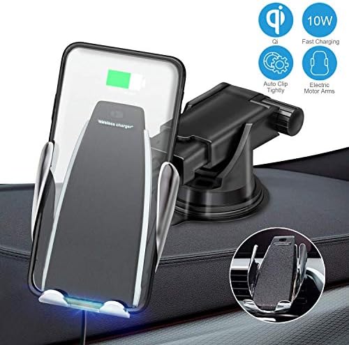 VeeDee Wireless Car Charger Mount, Automatic Clamping Qi 10W 7.5W Fast Charging & 5W Car Mount, Windshield Dashboard Air Vent Phone Holder Compatible with iPhone Xs Max XR 8, Samsung S10 S9 S8 Note 9