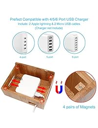 Pezin & Hulin Estaciones de carga de bambú para varios dispositivos, estación de acoplamiento de escritorio organizador para teléfono móvil, tableta, reloj (incluye estación de base de madera de bambú, soporte de reloj, 4 cables de carga USB de 7.9 in