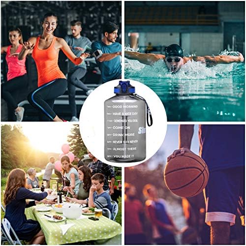Translucent blue water bottle with a black lid and a price tag of $13.96.