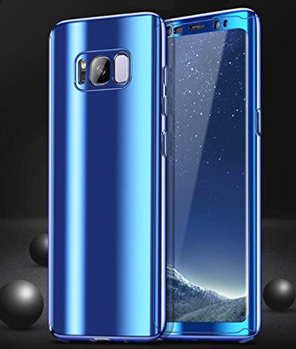 Galaxy S9 Sleek Full Body Case-Lozeguyc Plating Mirror Glass Slim Front Back Hard Case for Samsung Galaxy S9 with Tempered Glass Screen Protector 360 Degree Full Protective Shockproof--Blue