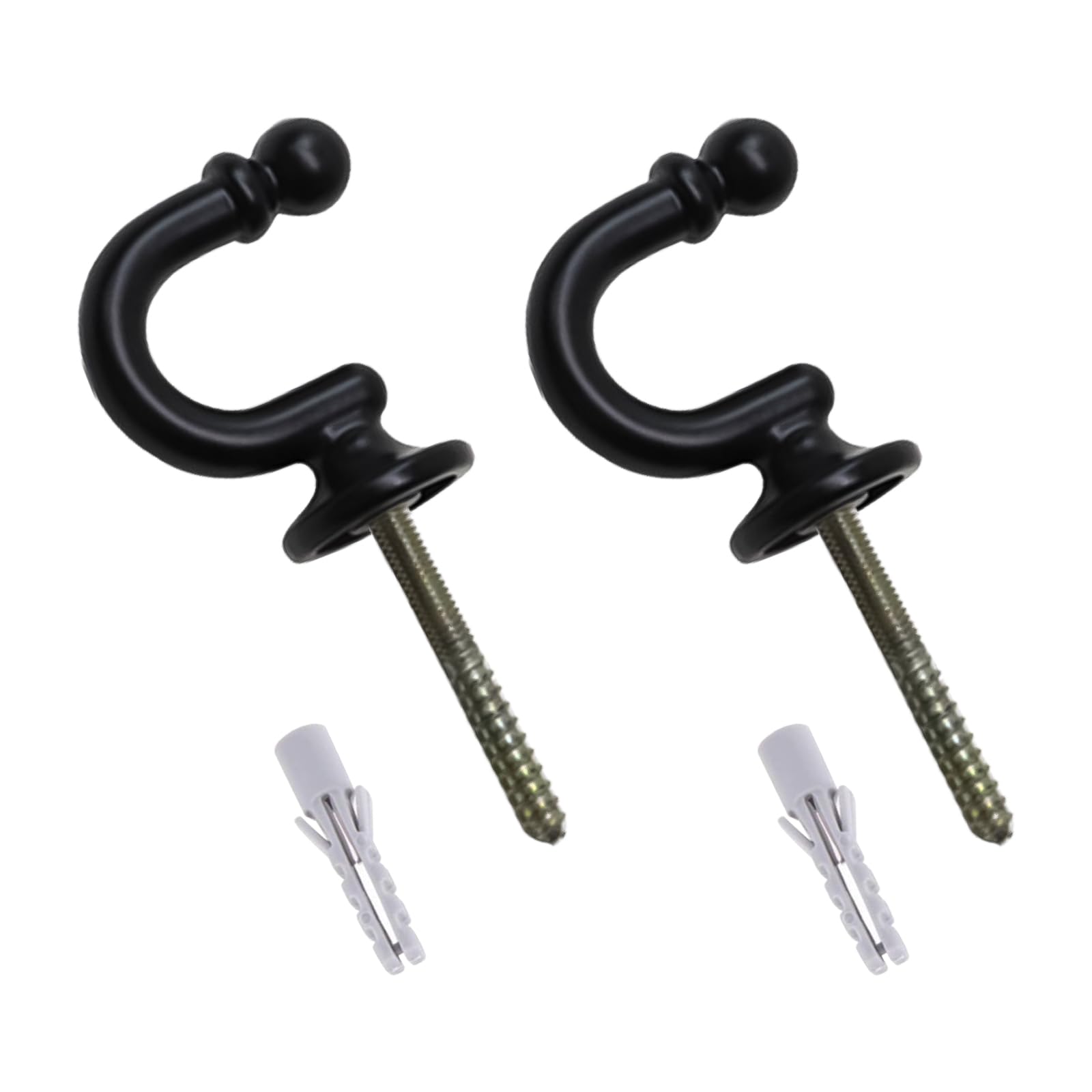2pack Tie Hooks - Black Curtain Tie Backs Hooks for Curtains & Clothes
