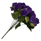 ALEKO F18HRPR Artificial 14.5 Inch 18 Heads Silk Purple Rose Flower Bouquet