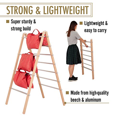 INNOKA Modern Folding Laundry Ladder Towel Rack [Lightweight Beechwood Frame] Multi-Tier Foldable Space Saving Dryer Shelf with 5m Drying Space and Max Load 8kg for Wet Clothes and Towels - Thumbnail 2