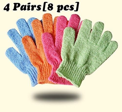Boddy Bath Exfoliating Spa Glove 4 Pairs(8 pcs, Individual Packing,Colors at Random), Hive Type Italy Shower Glove Towel, Foot Scrub Cleaner
