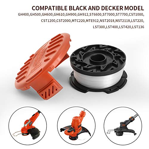DLseego Trimmer Spools Compatible with Black Decker AF-100 LST420 GH900 Weed Eater Replacement Spools Edgerï¼Œ Auto Feed 30ft 0.065" with RC-100-P Covers (8 Replacement Spool, 1 Trimmer Cap)