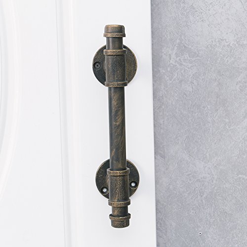 Industrial Pipe Barn Door Handles and Pulls,Antique Front/Exterior/Interior Door Cabinet Handle,Rustic Gate Handles Cast Iron Grab Bar 12in Oil Rubbed Bronze(2pcs)