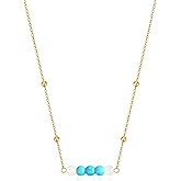 Rnivida Simulated Turquoise Crystal Choker Necklace 14k Gold Plated Dainty Beaded Jewelry for Women