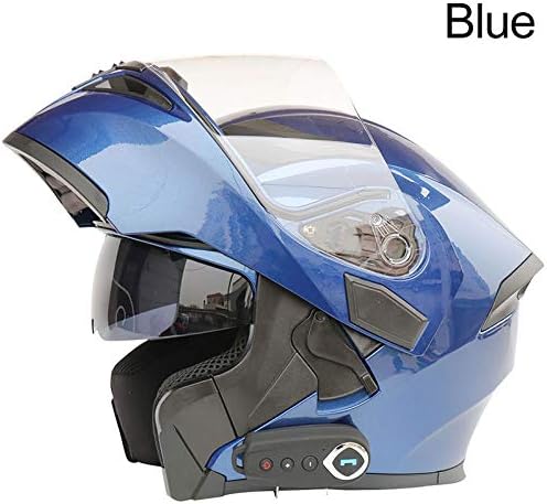 Bluetooth Integrated Modular Flip up Full Face Motorcycle Helmet Sun Shield Mp3 Intercom (Blue, XXL)