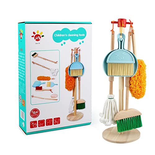 AM ANNA Cleaning Toy Set , 7 Piece Kids Broom Tools-Broom, Mop, Duster, Brush, Dustpan and Hanging Stand Housekeeping Kit, for Toddlers Toddler Kids, Pieces Blue