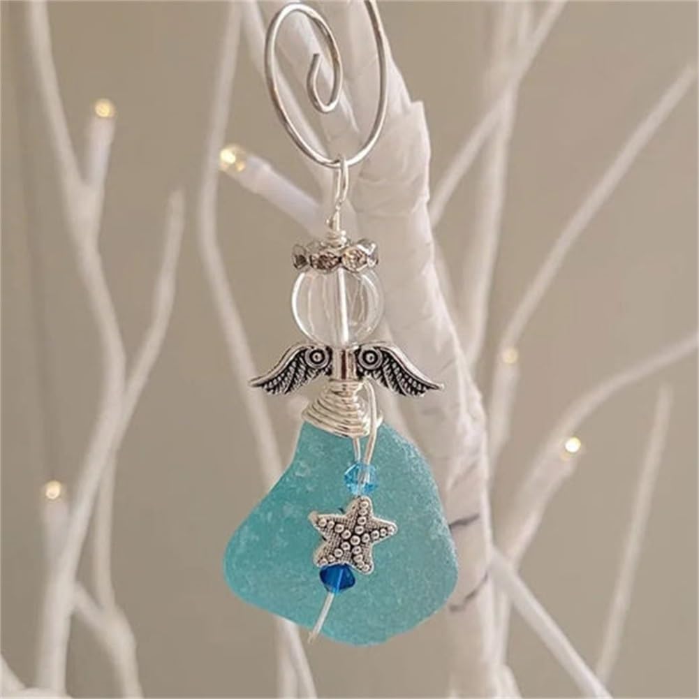 Tree Toppers - Sea Glass Angel Gift Angel Christmas Ornaments Clear Glass Alloy Vintage Ornament for Christmas Tree Decoration Mini Hanging Guardian Angel Ornaments for Christmas (Color : B)
