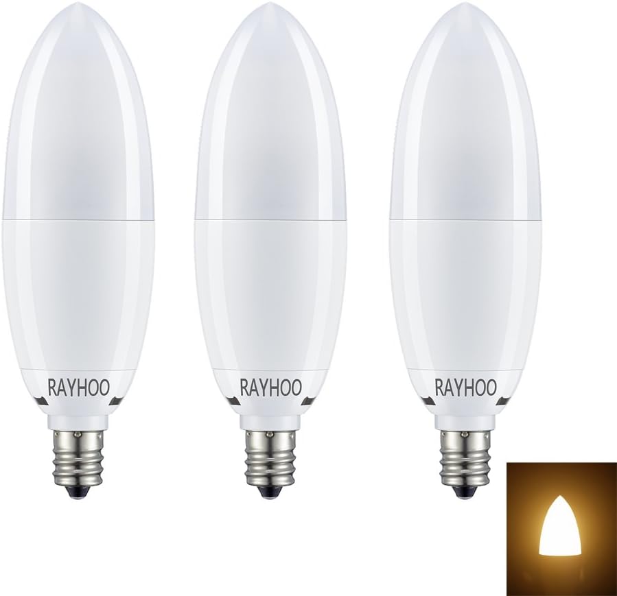 Rayhoo E12 Base LED Bulb Candelabra LED Bulbs 12W, Incandescent 80-100W Bulb Equivalent, AC 85-265V, Non-dimmable, Warm White 3000K, 3 Pack