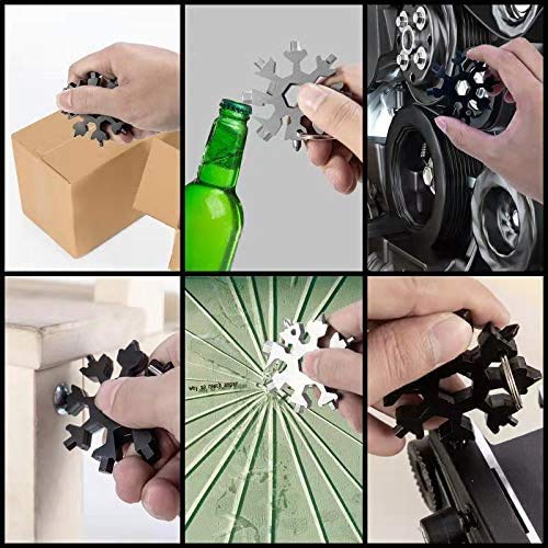 2020 Snowflake Multitool with Keychain, 19 in 1 Frosted Electroplated Snowflake Multi Tool Wrench, Great Christmas Gifts for Mens, Bottle Opener/Flat Screwdriver Kit