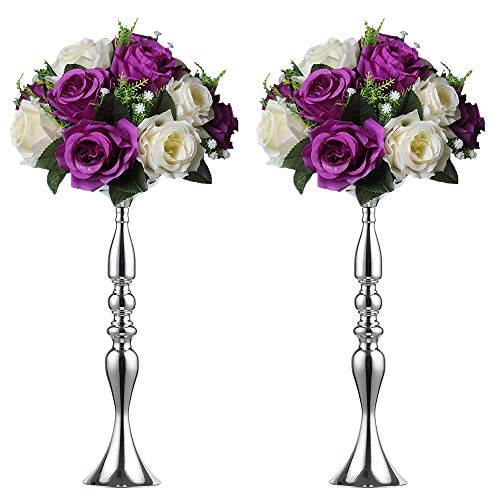 2 Pieces 50cm Height Metal Candle Holder Candle Stand Wedding Centerpiece Event Road Lead Flower Rack (Silver x 2) - Thumbnail 6