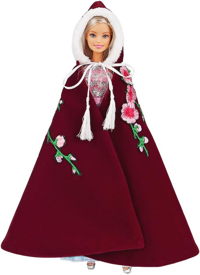 Jolibeilles Doll Clothes for Barbie Doll โ Red Velvet Hooded Cloak for 11.5 Inch Girl Doll