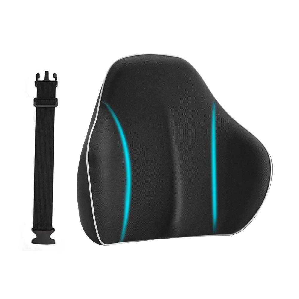 Qingzhuan Back Support Cushion Lower Lumbar Chair Pad Memory Foam Cushion for Home & Office, Ergonomic Short Cushion Pad Back Pain Relief Cushion - Black