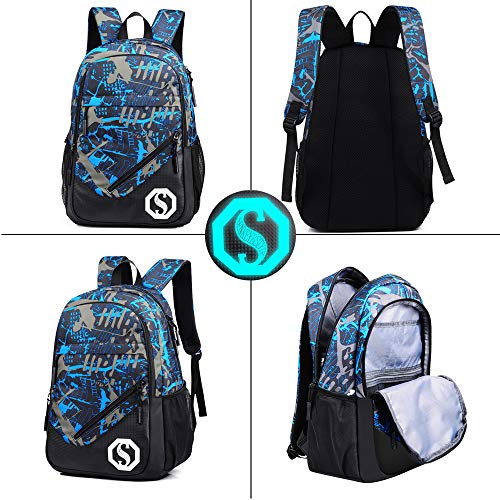 Anime Luminous Backpack, Teens Boys School Backpack Bookbag with Lunch Bag and Pencil Case Laptop Bag for 14" Laptop Travel Daypack Student Rucksack Shoulder Bag