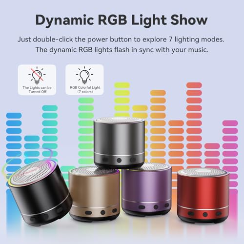 Bluetooth Speaker, Mini Speakers Wireless Bluetooth 5.4 Built-in Microphone, Loud HD Stereo Sound, 2026 IP68 Waterproof Speaker with 7 Modes RGB Lights, Small Speaker For Outdoor, Travel, Home, Gifts