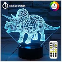 ZOKEA Night Lights for Kids Dinosaur 3D Night Light Bedside Lamp 7 Colors Changing with Remote Control Best Birthday Gifts for Boys Girls Kids Baby (Dinosaur Triceratops)