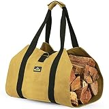 ForestWonder Firewood Carrier Log Carrier Wood Carrying Bag for Fireplace 16oz Waxed Canvas - Long Heavy Duty Handle and Security Strap