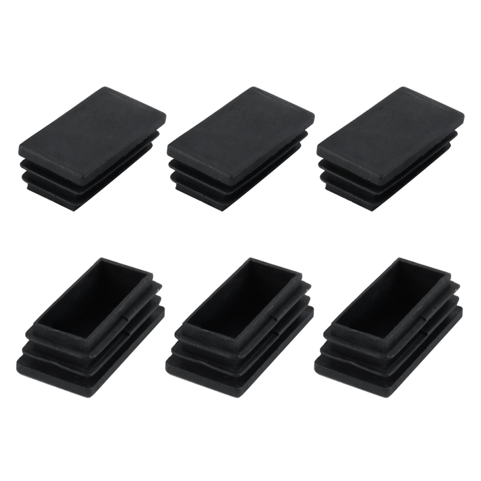 METALLIXITY Rectangle End Caps (50 x 25mm) 6Pcs, Plastic Rectangle Tube Inserts Threaded End Blanking Caps Protector - for Furniture Table Chair Legs, Black