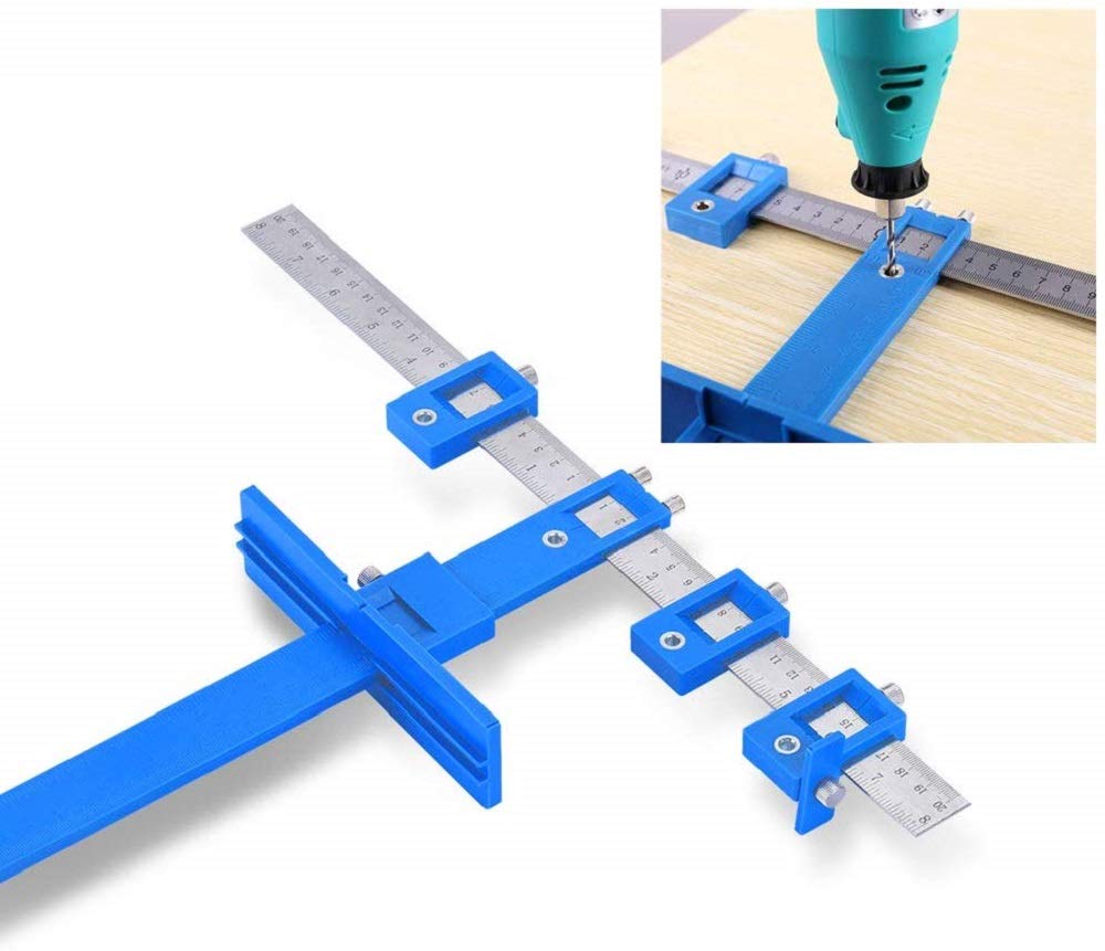 DollaTek Drill Punch Locator, Adjustable Cabinet Hardware Jig Woodworking Drilling Drowelling Tool for Handles Knobs on Doors Drawer Pull with Inch and Metric Units