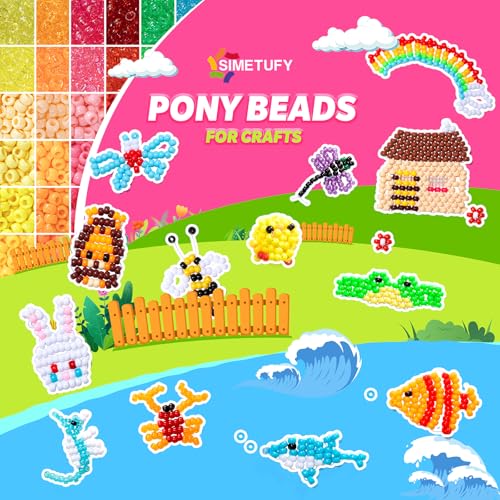 Simetufy 6000Pcs Pony Beads, 30 Colors 6x9MM Kandi Beads Bulk for Crafts Bracelet Making Hair Braiding Jewelry Key Chains DIY Crafts Gifts (3.44lb, Stack Box)