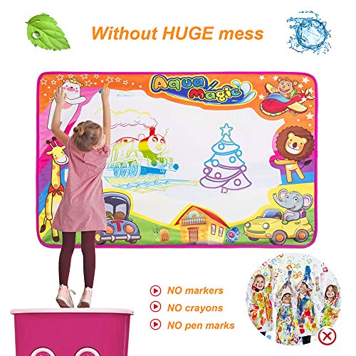 Aqdola Aqua Magic Doodle Mat-Water Drawing Mat-Magic Educational Toys for 2 3 4 5+ Girls Boys Toddler with 3 Water Pens and Drawing Booklet, 34" X 22.5"