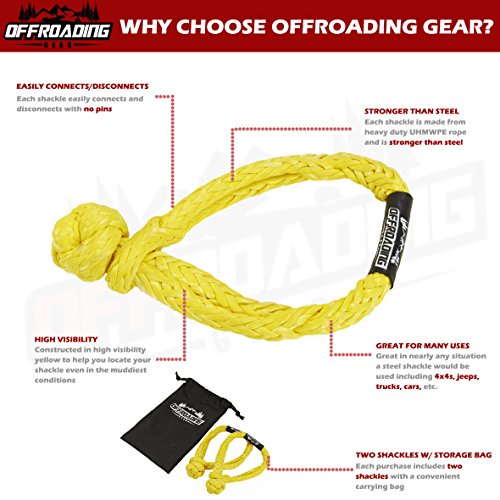 Offroading Two 3/8" Synthetic Soft Shackles for Recovery w/Free Storage
