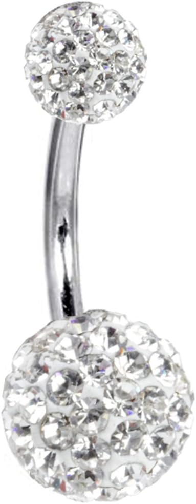 Swarovski crystals belly bar - titanium bar length 10MM - hand made with over 100 swarowski crystals - bling bling!! - top ball is 6MM, bottom ball 9MM - packed in a lovely velvet pouch
