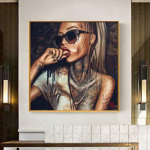 tzxdbh Pop Art Cool Girl Tattoo Pictures Abstract Modern African Canvas Painting New Graffiti Street Women Portrait Wall Art For Room-in Painting & Calligraphy from Home & Garden 70x70cm No Frame