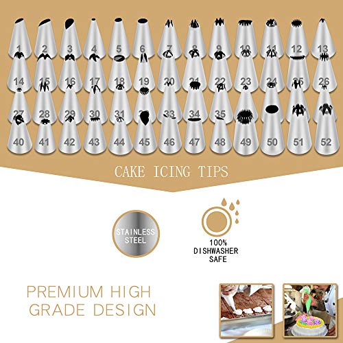 SWOMMOLY 133 Pcs Cake Decorating Supplies Kit, Aluminum Alloy Revolving Cake Stand, 52 Numbered Icing Tips, 50 Ultra-thick Pastry Bags and More.