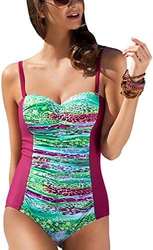 Ewlon Otylia elegant stylish colourful monokini - made in EU, maroon-green,12