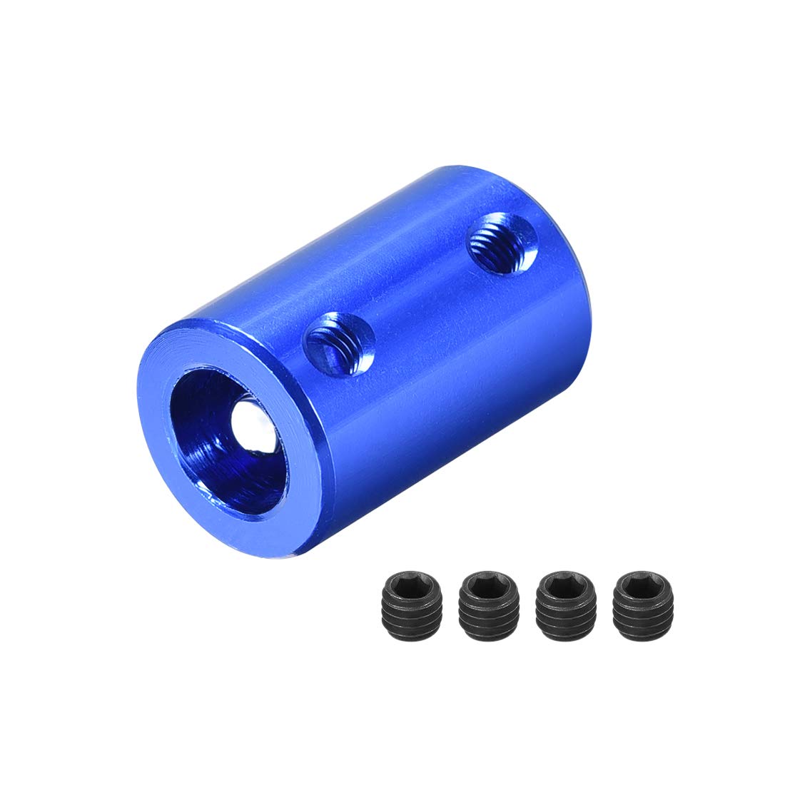 sourcing map 4mm to 8mm Bore Rigid Coupling Set Screw L25XD14 Aluminum Alloy,Shaft Coupler Connector,Motor Accessories,Dark Blue,4pcs