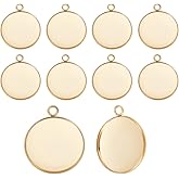 Beebeecraft 1 Box 20Pcs 25mm Cabochon Bezel Pendant Settings Real 24K Gold Plated 304 Stainless Steel Round Blank Pendant Tray for Jewelry Making