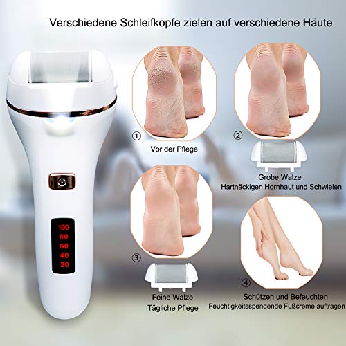 bemece Elektrischer Hornhautentferner, Wasserdicht Elektrische Fußfeile, USB wiederaufladbar, Mit Batterieanzeige und Beleuchtung