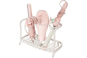 mDesign Steel Bathroom Countertop Hair Tool Storage Organizer Accessory Basket Tray, Vanity Table Holder for Hair Dryer, Straightener, Curling Iron, Styling Products, Hyde Collection - Cream/Beige