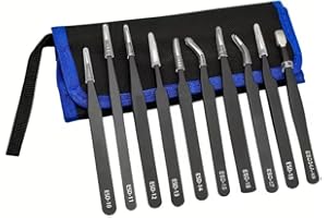 10-Piece Premium Anti-Static ESD Stainless Steel Tweezer Set - Professional Black Fine Tip Precision Tools for Electronics Re
