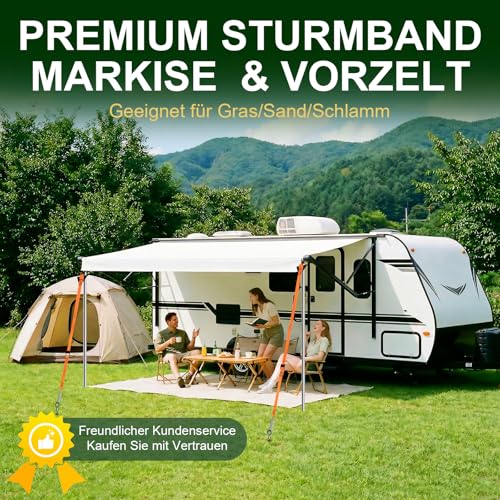 SCHINTILLO Storm Band Awning Set for Thule & Fiamma, Storm Protection for Awning Awning, Stabilisation Kit for Camping and Motorhome with 39 cm Thick Ground Anchor